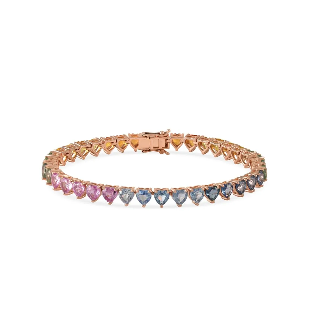 Multi Colored Heart Sapphire Bracelet - White Gold