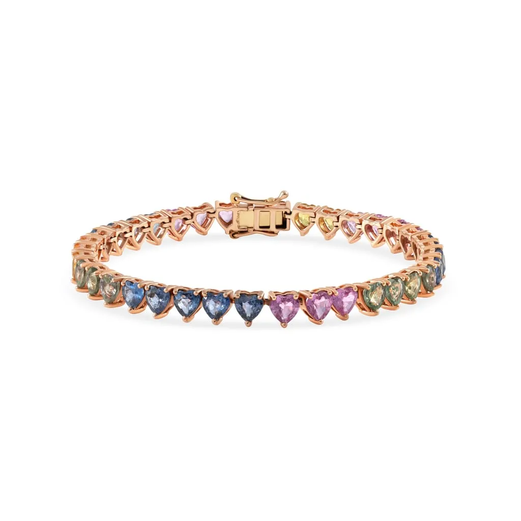 Multi Colored Heart Sapphire Bracelet - White Gold