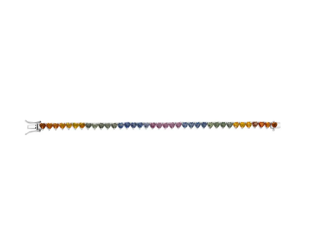 Multi Colored Heart Sapphire Bracelet - White Gold