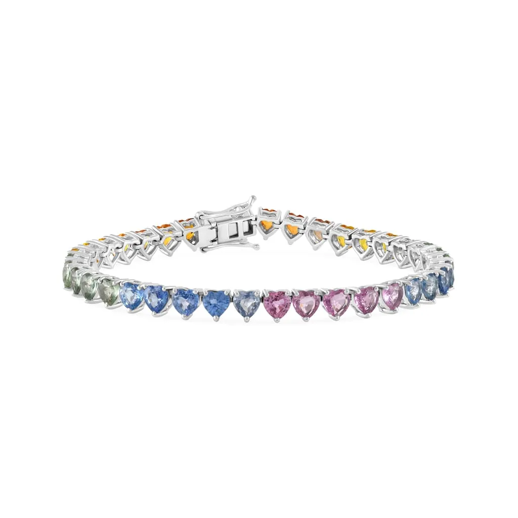 Multi Colored Heart Sapphire Bracelet - White Gold