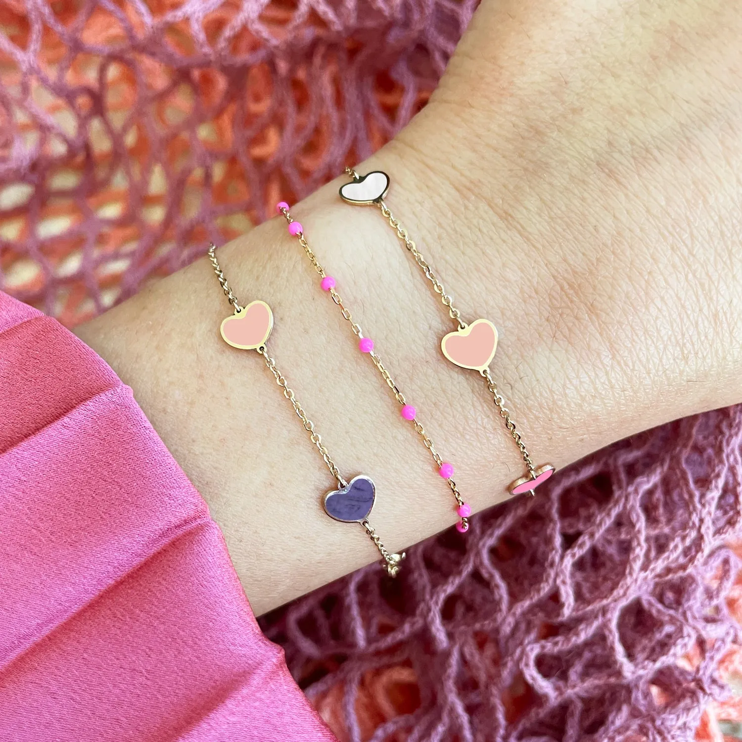 Multicolored Mixed Heart Station Bracelet