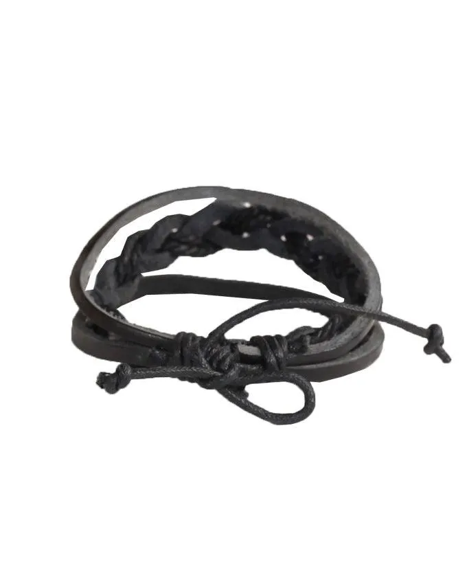 Multilayer Unisex Leather Bracelet Black
