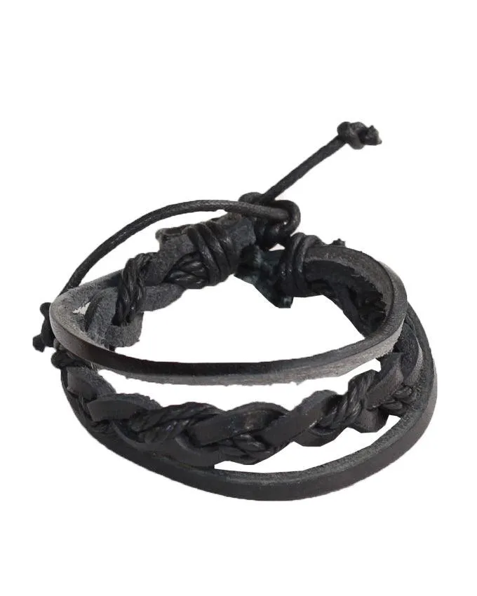 Multilayer Unisex Leather Bracelet Black