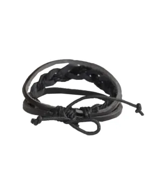 Multilayer Unisex Leather Bracelet Black