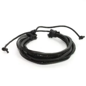 Natural Leather Multi-strand Pull-Tie Black