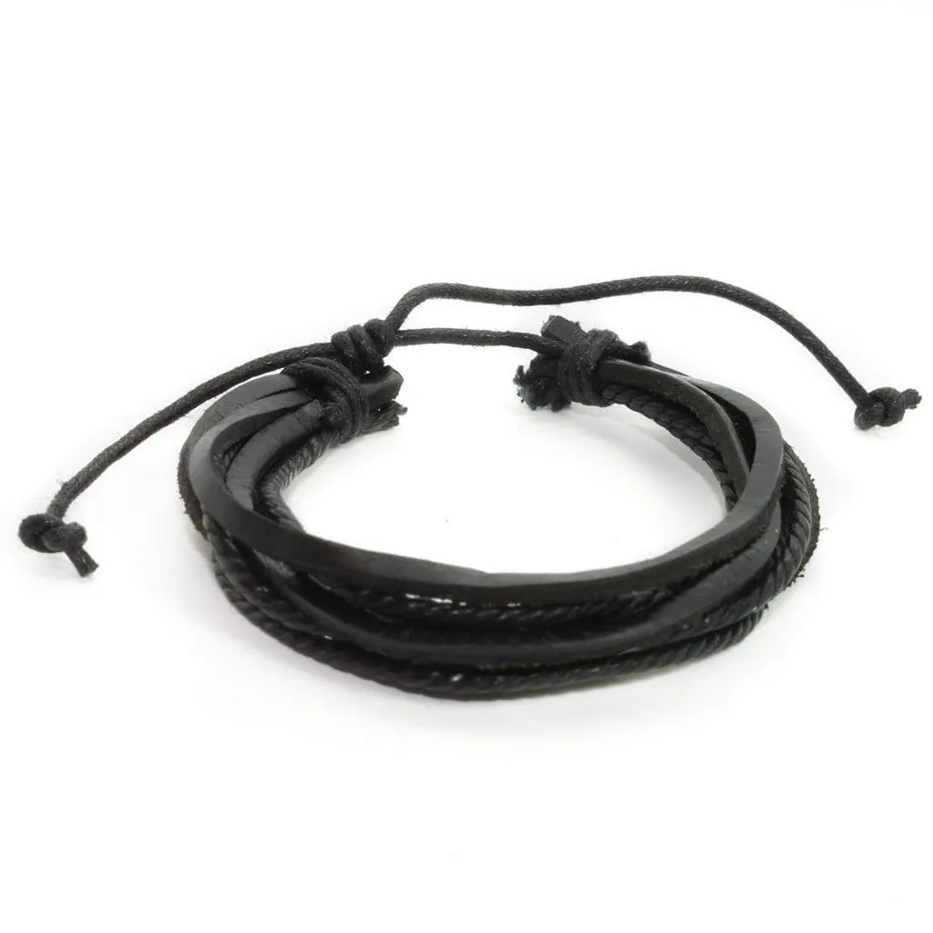 Natural Leather Multi-strand Pull-Tie Black