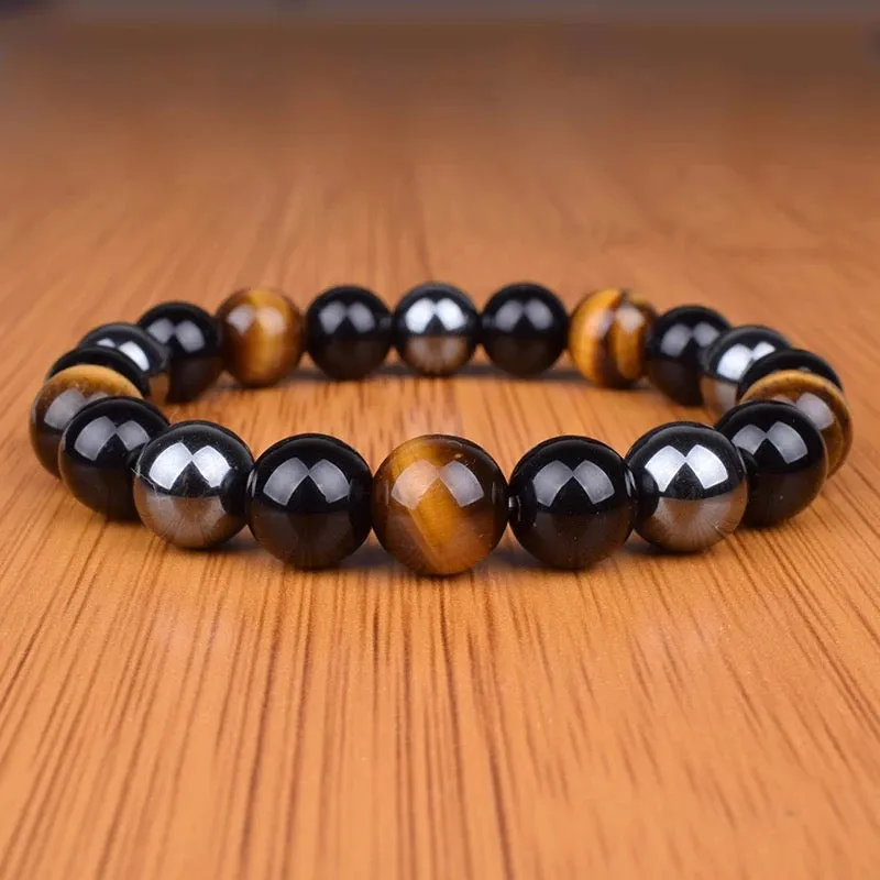 Natural Stone Black Onyx & Tiger Eye & Hematite Beads Men Bracelets