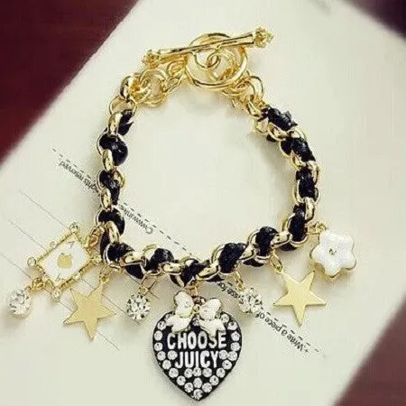 New Arrival Fashion Bow Stars Flowers Heart Poker Leather Bracelets For Women