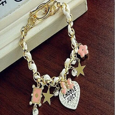 New Arrival Fashion Bow Stars Flowers Heart Poker Leather Bracelets For Women