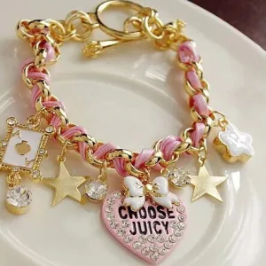 New Arrival Fashion Bow Stars Flowers Heart Poker Leather Bracelets For Women