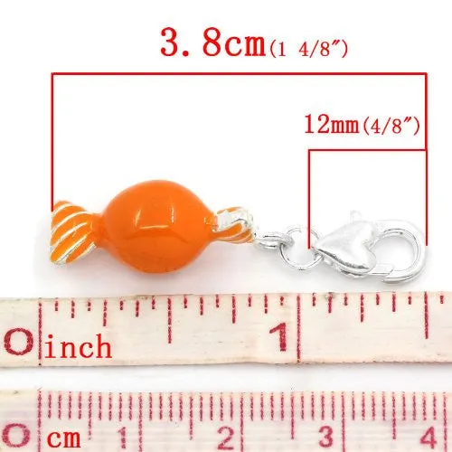 Orange Candy Pendant for European Charm Jewelry w/ Lobster Clasp