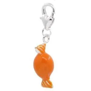 Orange Candy Pendant for European Charm Jewelry w/ Lobster Clasp