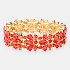 Orange Crystal Flower Stretch Pageant Bracelet  | Prom Bracelet | 609736
