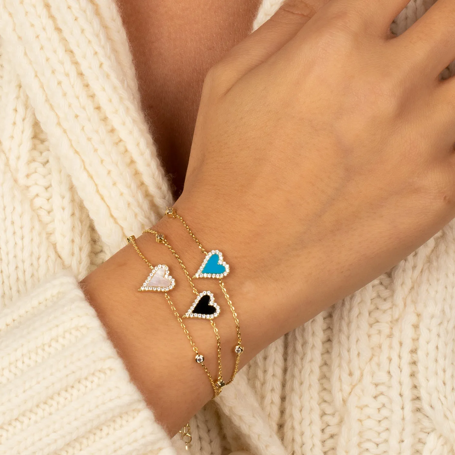 Pave Outlined Colored Stone Elongated Heart Bezel Bracelet