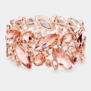 Peach Crystal Marquise Stretch Statement Bracelet on Gold | 461835