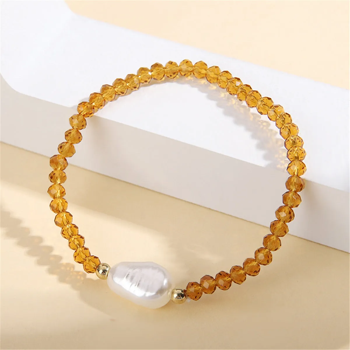 Pearl & Brown Acrylic Stretch Bracelet