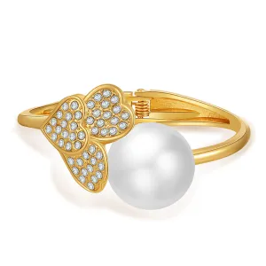 Pearl & Cubic Zirconia 18K Gold-Plated Round Heart Bangle