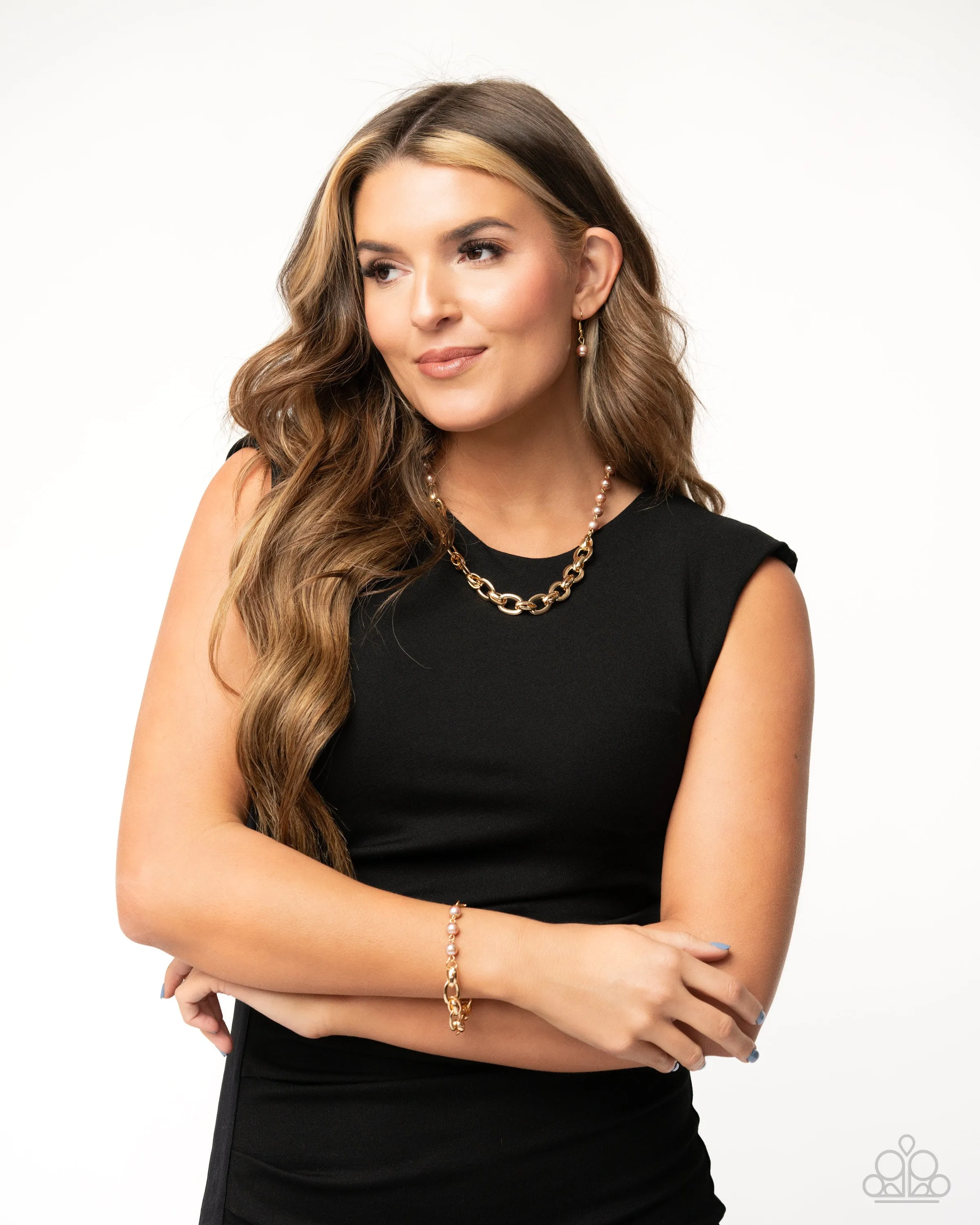 Pearl Pairing - Brown - Pearl Gold Chain Paparazzi Lobster Claw Bracelet