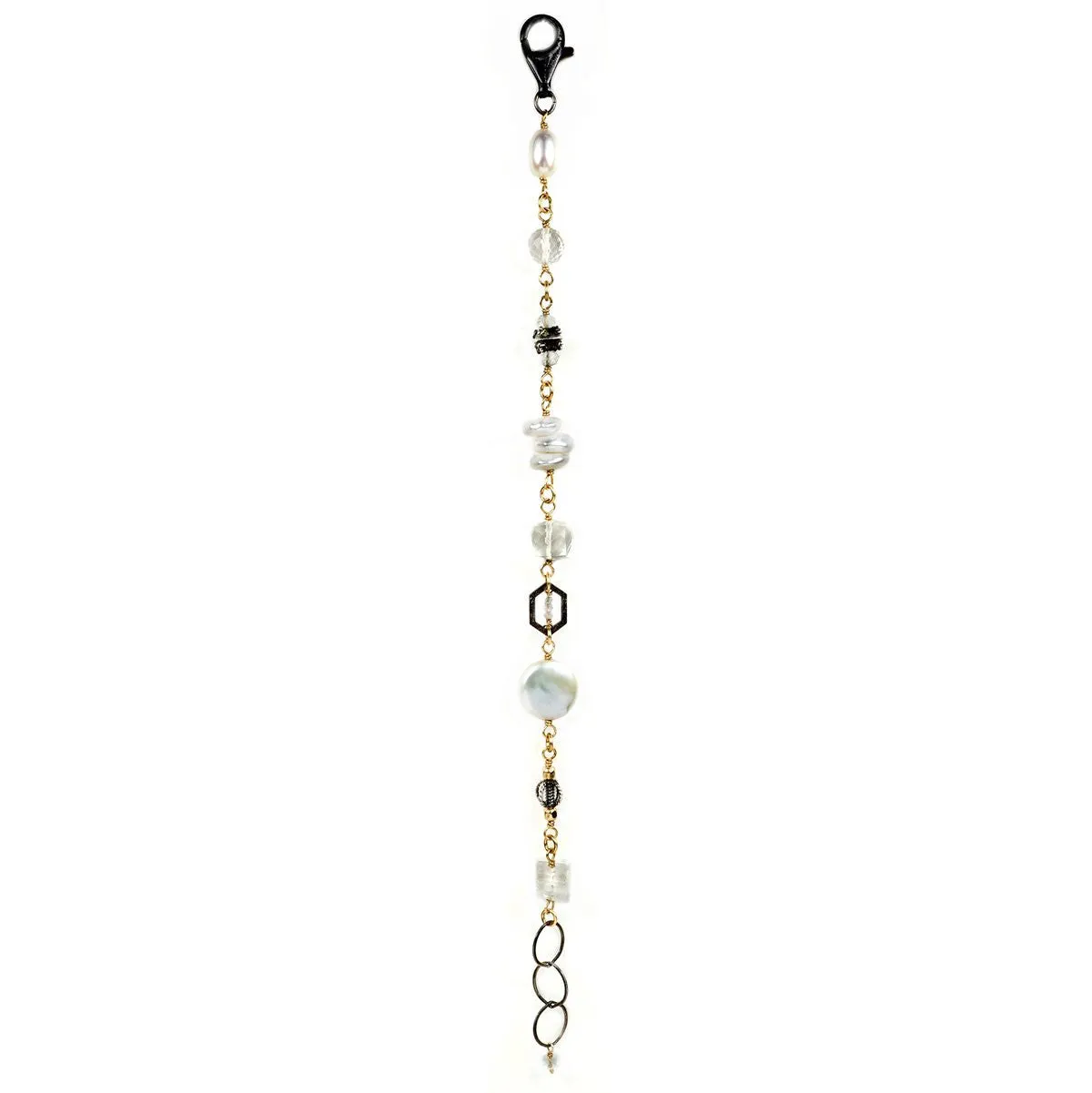 PEARL, QTZ, SS 14GF BRACELET