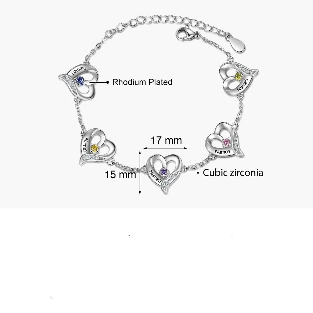 Personalized Cordate Charm Bracelets With 2 Birthstone