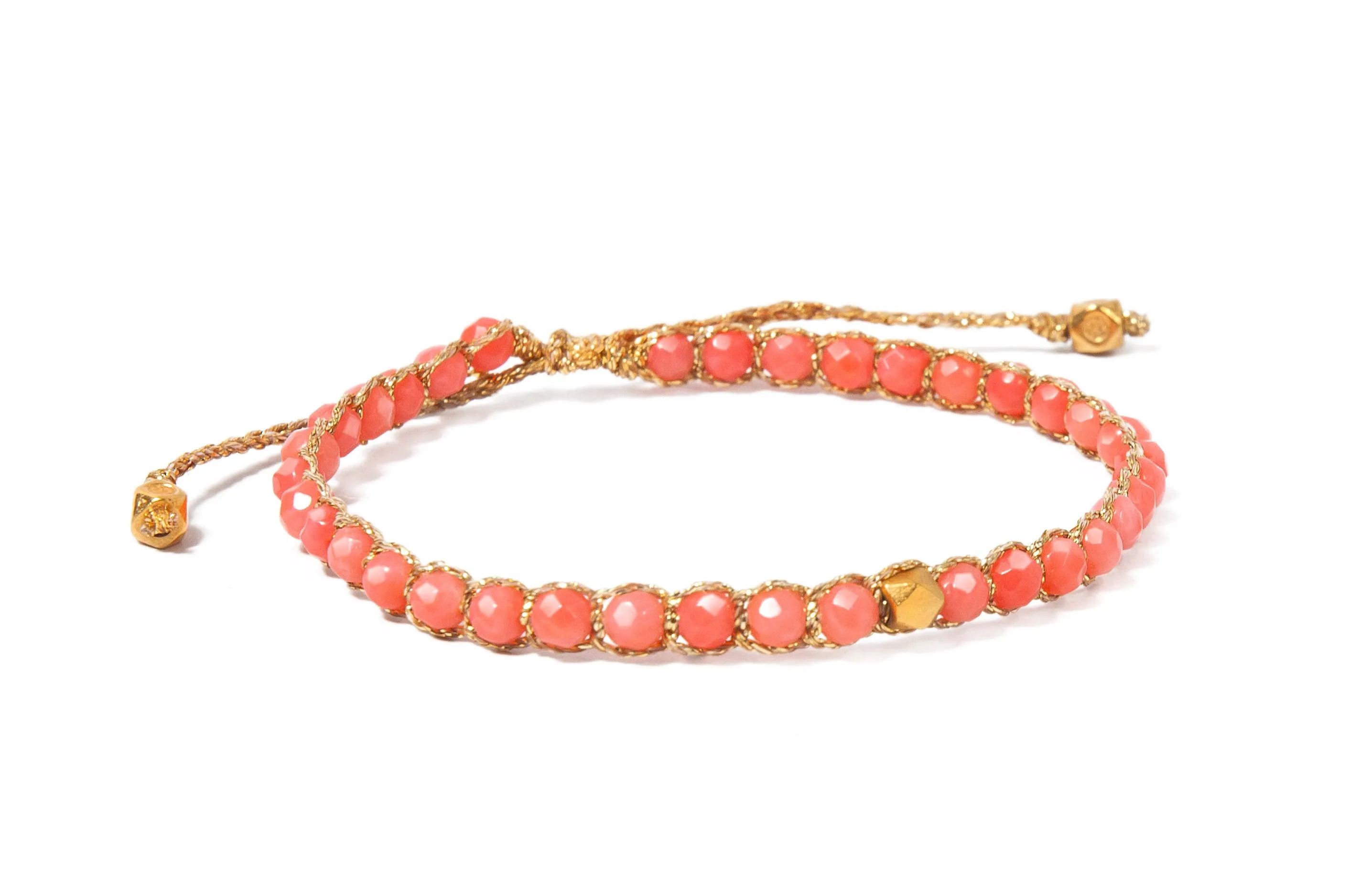 Pink Coral  Nugget Kids Bracelet | Gold