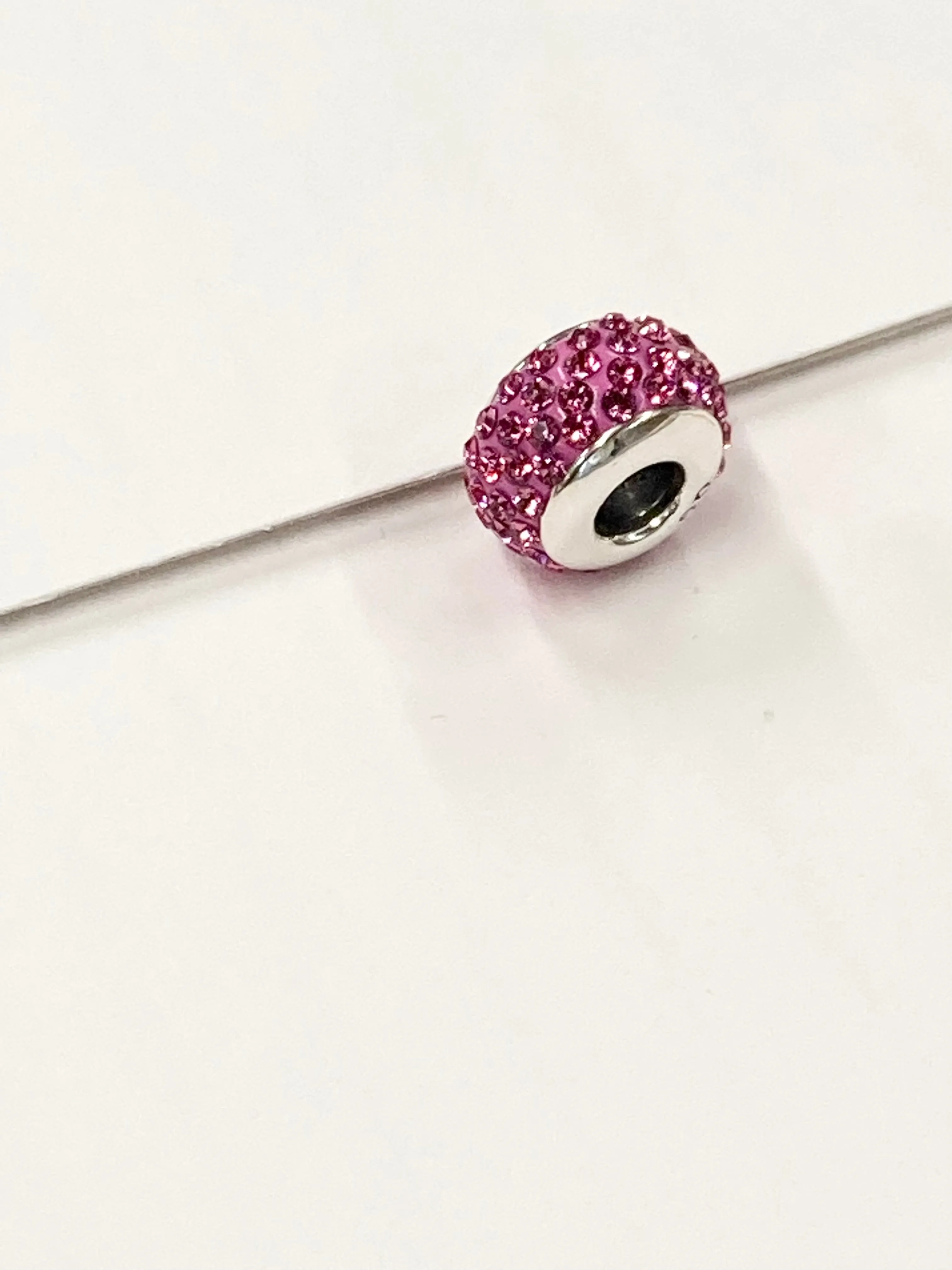 Pink Crystal Silver Bead