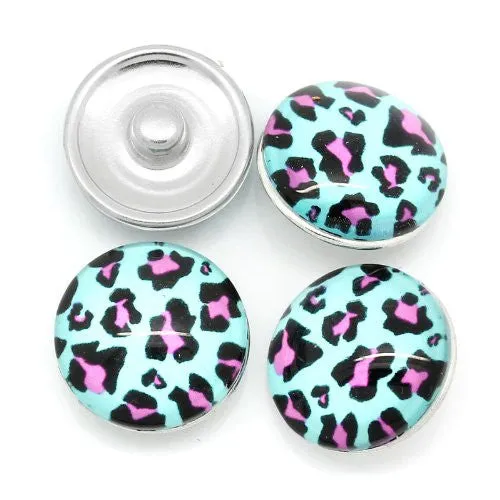 Pink Leopard Print Design Glass Chunk Charm Button Fits Chunk Bracelet