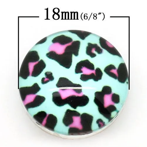 Pink Leopard Print Design Glass Chunk Charm Button Fits Chunk Bracelet