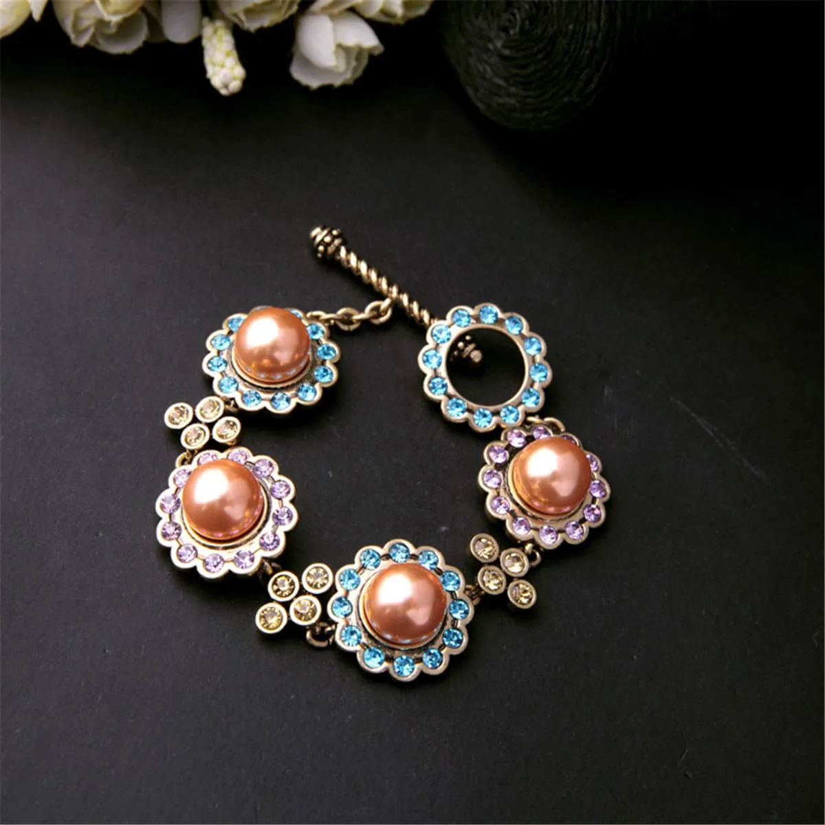 Pink Pearl & Cubic Zirconia Station Bracelet