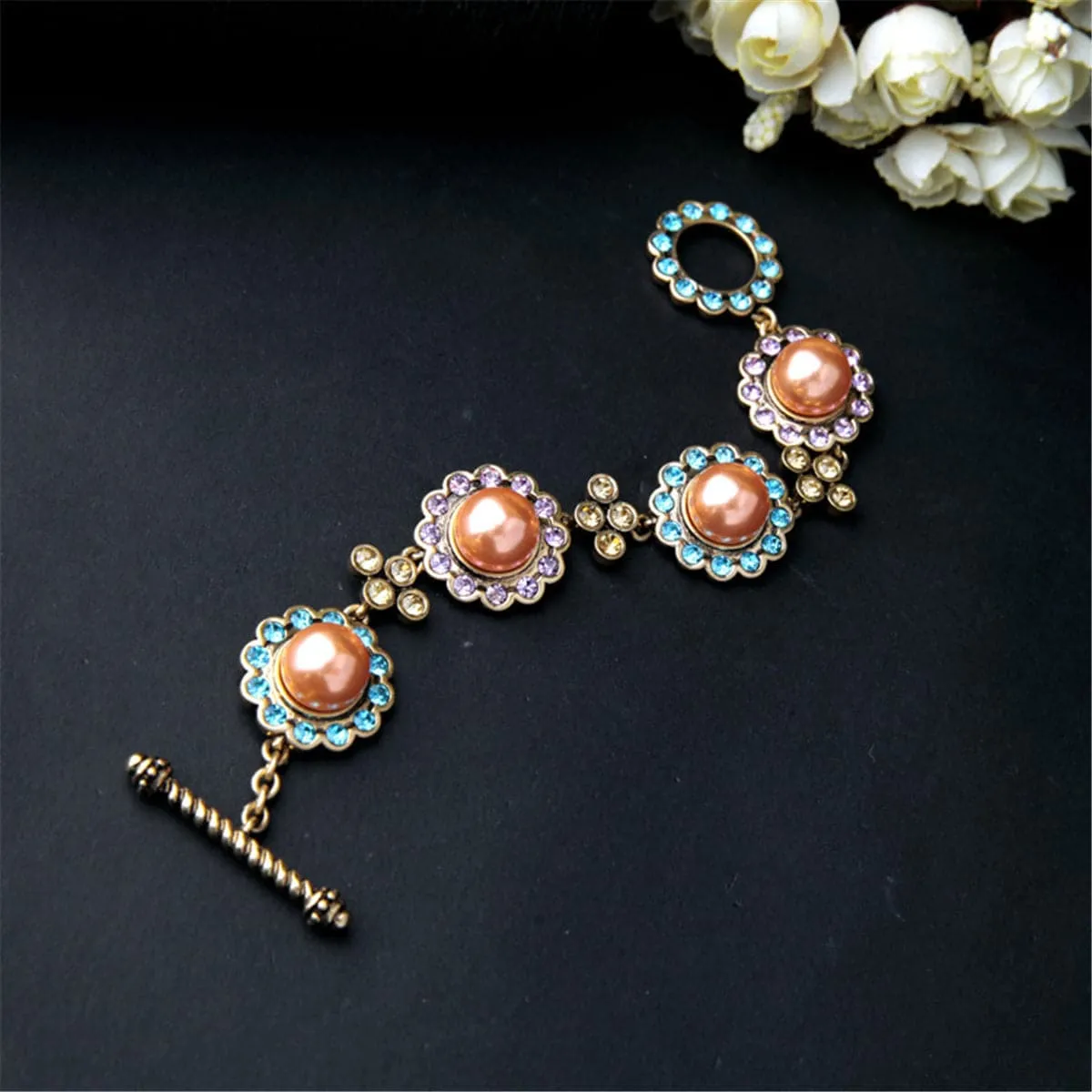 Pink Pearl & Cubic Zirconia Station Bracelet