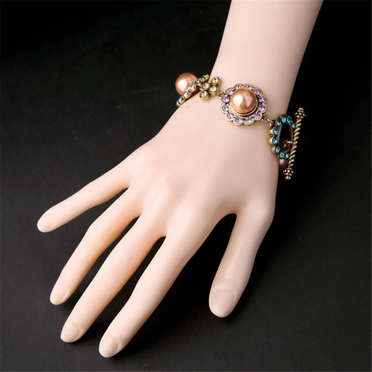Pink Pearl & Cubic Zirconia Station Bracelet