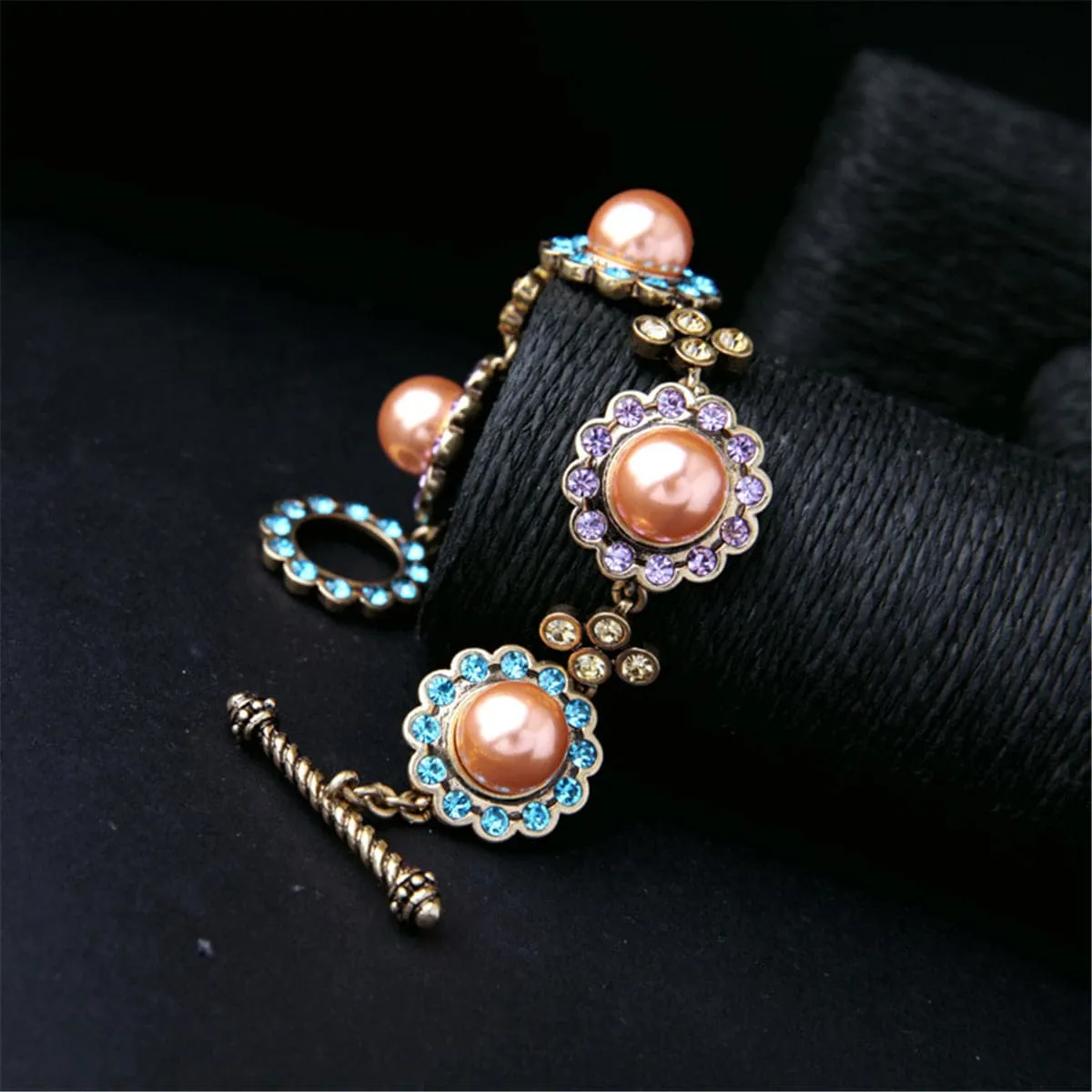 Pink Pearl & Cubic Zirconia Station Bracelet