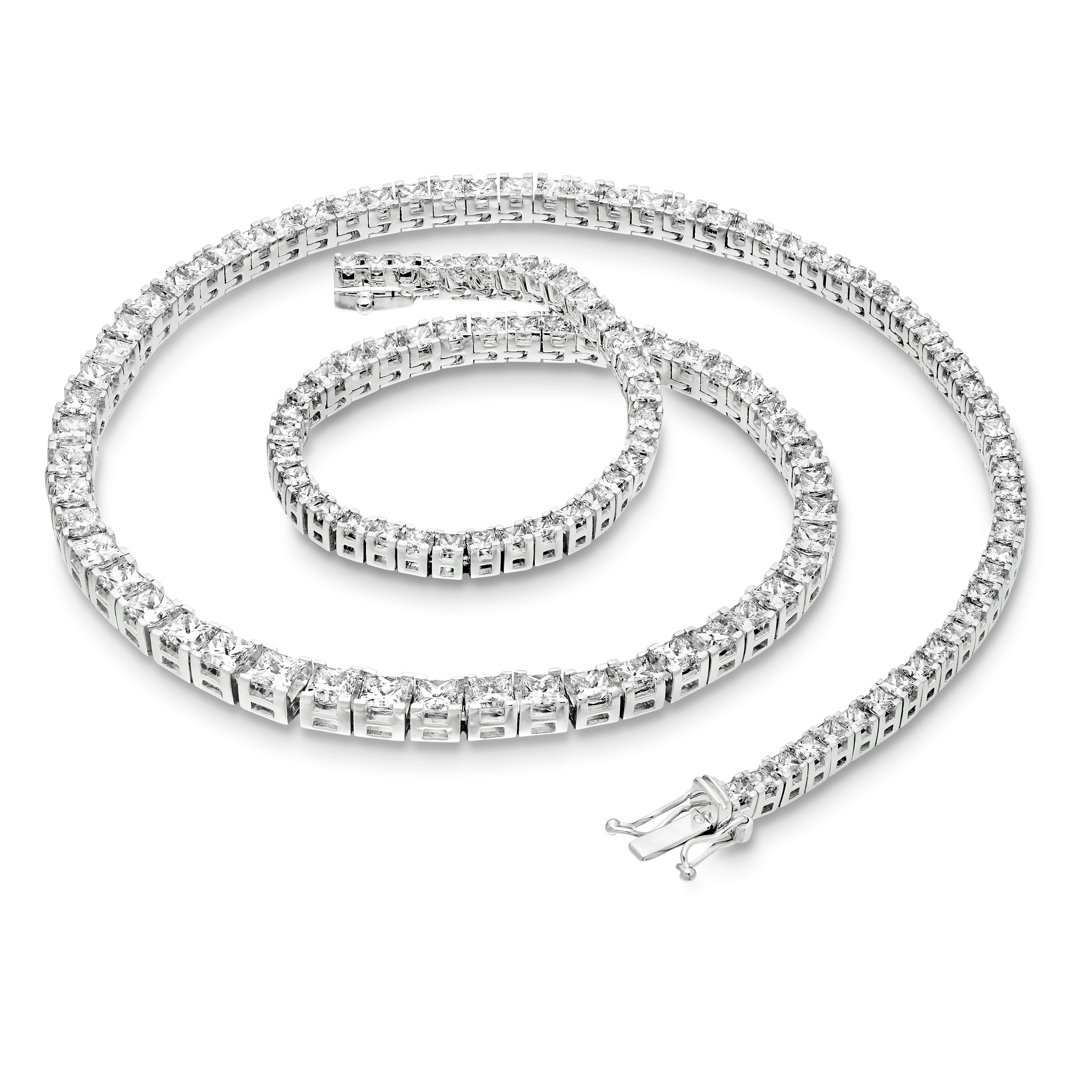 Portia 18ct White Gold Graduated Claw Set Princess Cut Diamond Necklace