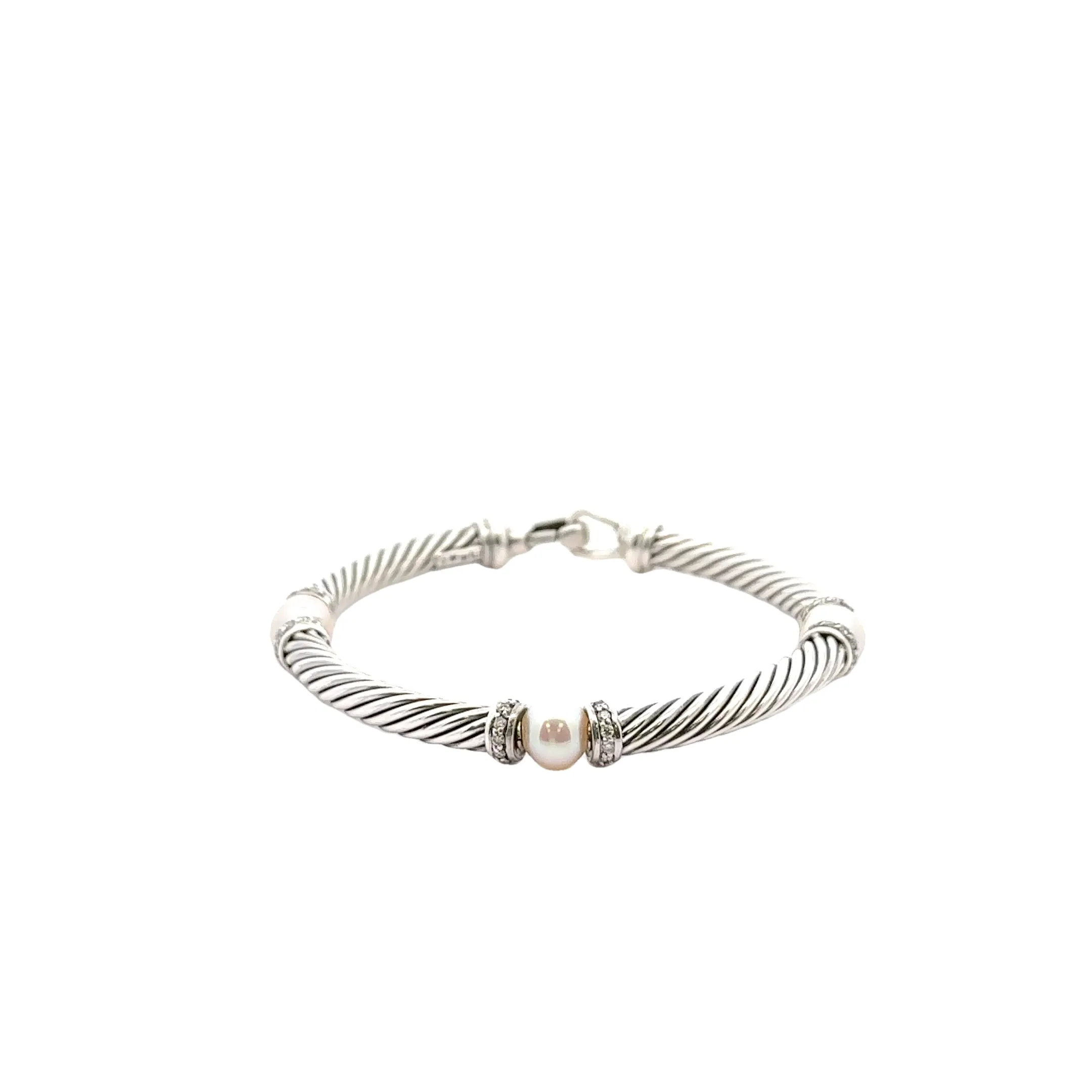 Pre-Owned David Yurman Pearl and Diamond Hampton Cable Bracelet