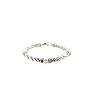 Pre-Owned David Yurman Pearl and Diamond Hampton Cable Bracelet