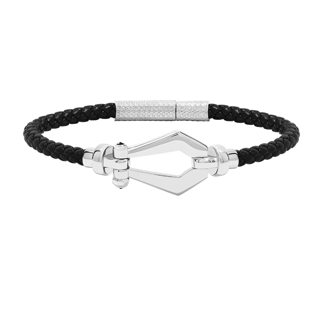 Premium Buckle Leather Bracelet in Silver