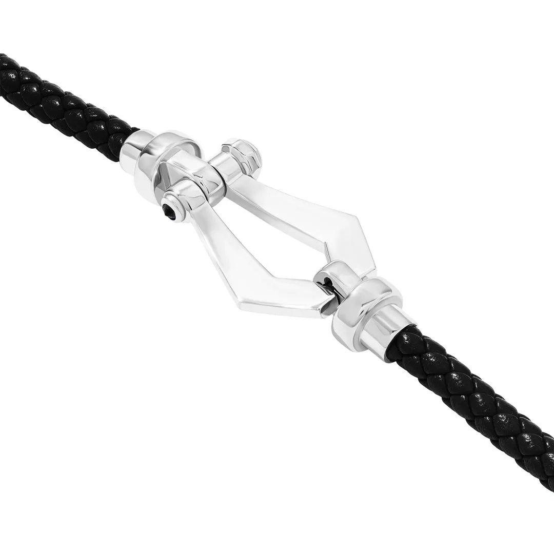 Premium Buckle Leather Bracelet in Silver