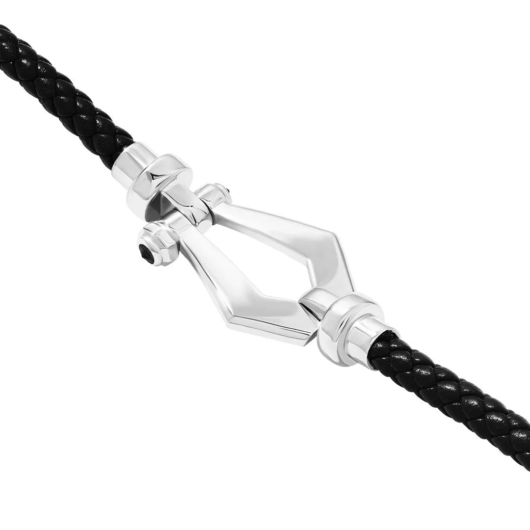 Premium Buckle Leather Bracelet in Silver