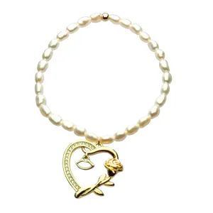 "HEART ROSE   BUTTERFLY" Pearls w/ Gold Filled beaded Bracelets