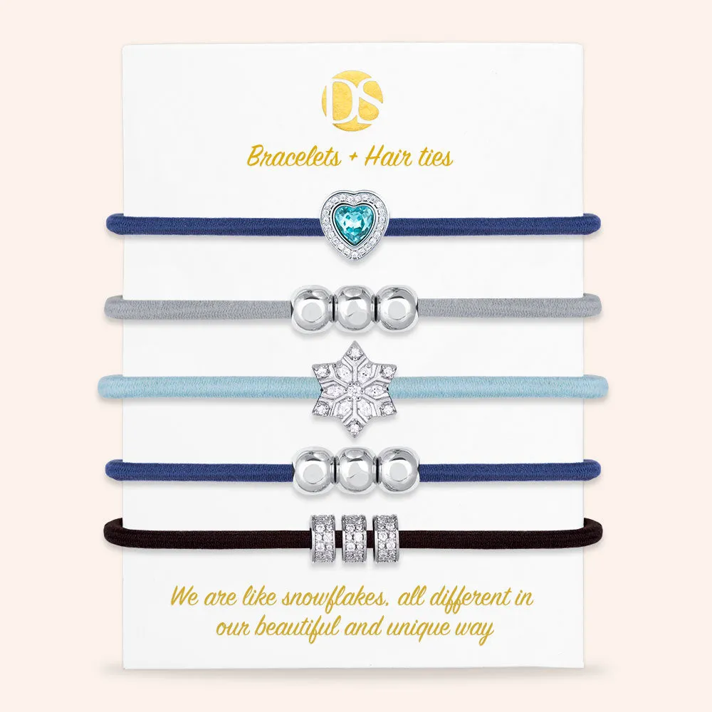 "Snowflake" Set of 2 Pave Hair Ties & Bracelet Jewels