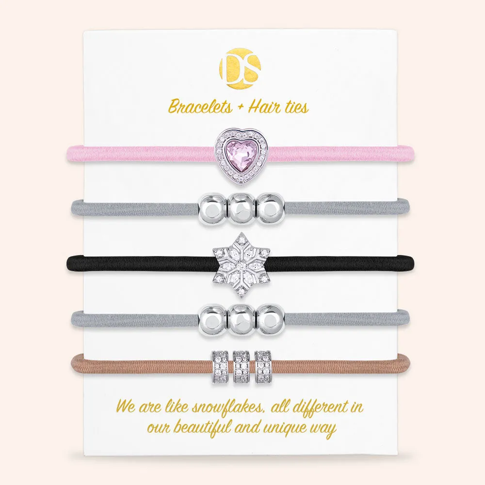 "Snowflake" Set of 2 Pave Hair Ties & Bracelet Jewels