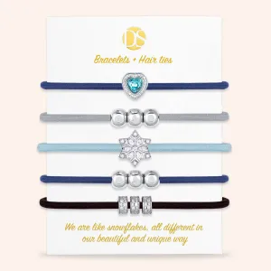 "Snowflake" Set of 2 Pave Hair Ties & Bracelet Jewels