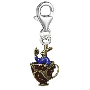 Rabbit in Tea Cup Clip on Pendant Charm for Bracelet or Necklace