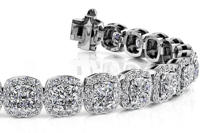 Radiant Cushion Cut Halo Diamond Tennis Bracelet Lab-Grown Diamond with 11.55 ct.(finished) 1.1mm, 4mm