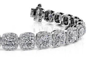 Radiant Cushion Cut Halo Diamond Tennis Bracelet Lab-Grown Diamond with 11.55 ct.(finished) 1.1mm, 4mm