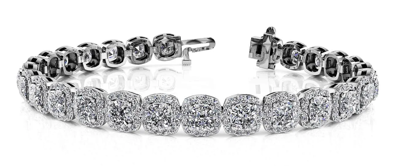 Radiant Cushion Cut Halo Diamond Tennis Bracelet Lab-Grown Diamond with 11.55 ct.(finished) 1.1mm, 4mm