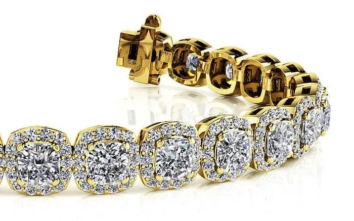 Radiant Cushion Cut Halo Diamond Tennis Bracelet Lab-Grown Diamond with 11.55 ct.(finished) 1.1mm, 4mm