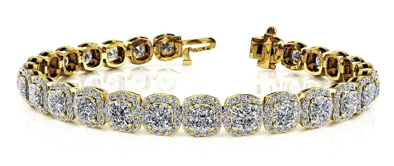Radiant Cushion Cut Halo Diamond Tennis Bracelet Lab-Grown Diamond with 11.55 ct.(finished) 1.1mm, 4mm
