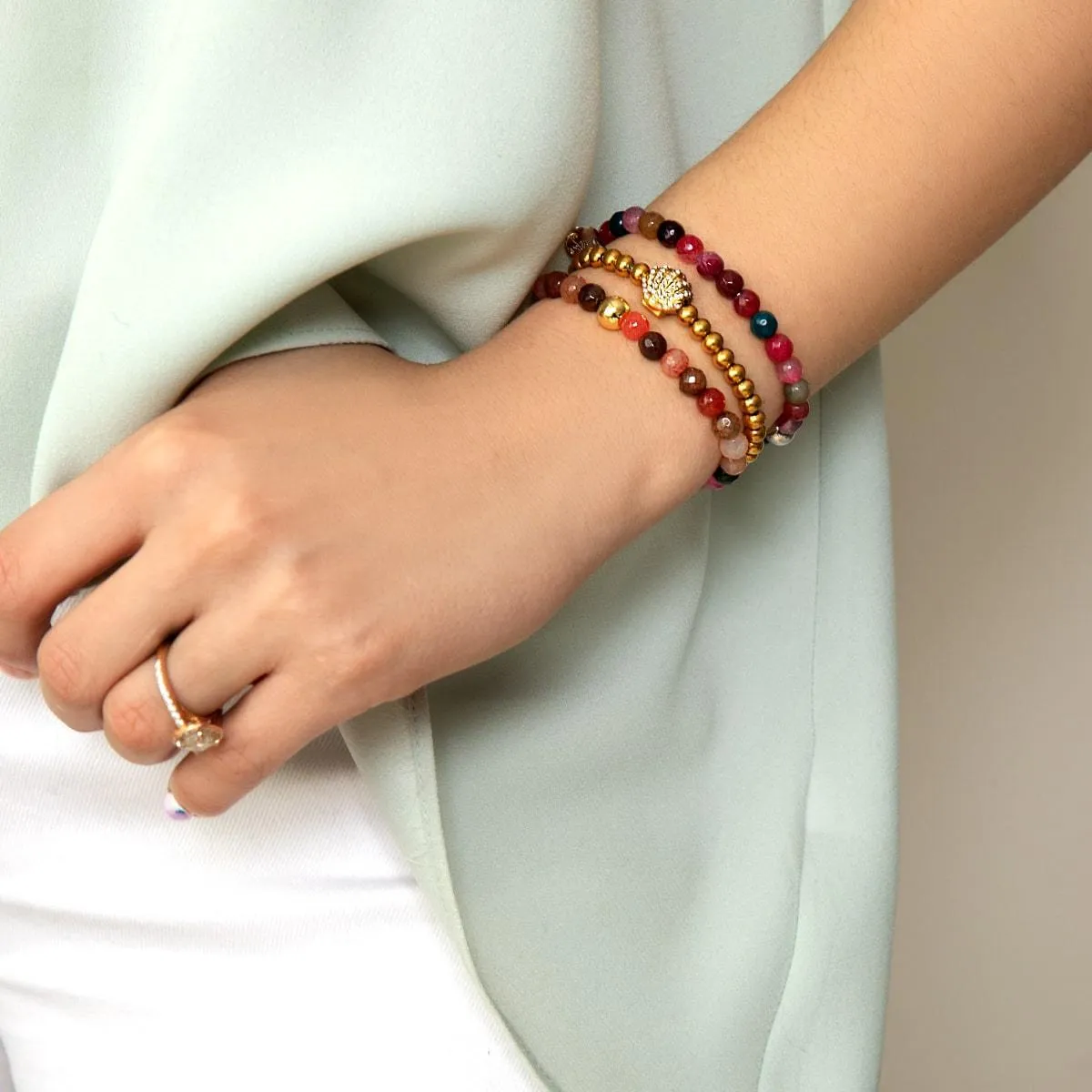 Rainbow Agate | .925 Sterling Gold Vermeil | Healing Gemstone Bead Bracelet