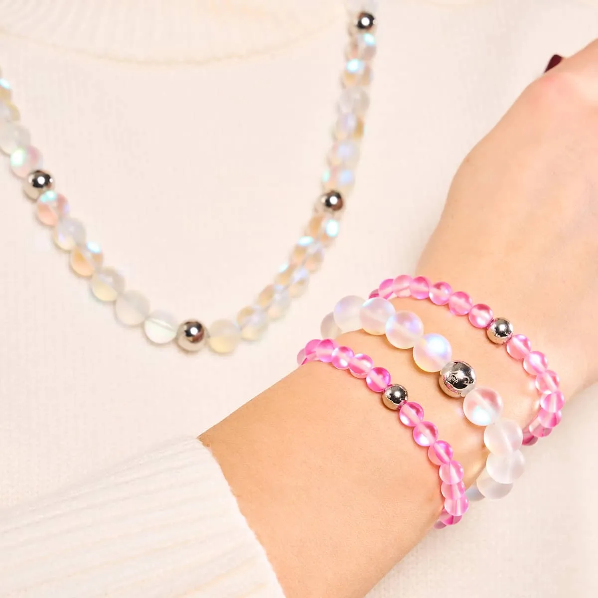 Rainbow White | Silver | Mermaid Glass Statement Bracelet